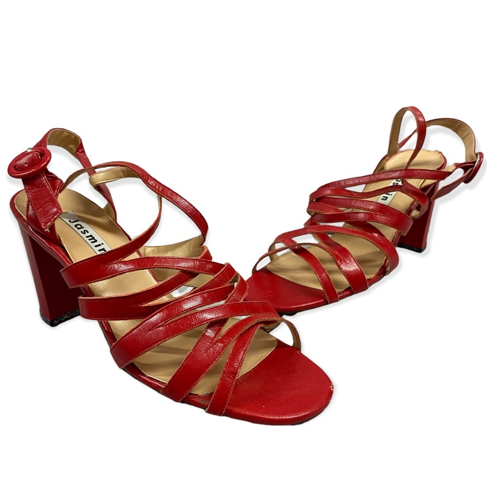 Jasmin - Leather - Red - Sling Back Strappy Open Toe Heels - Size 6.5